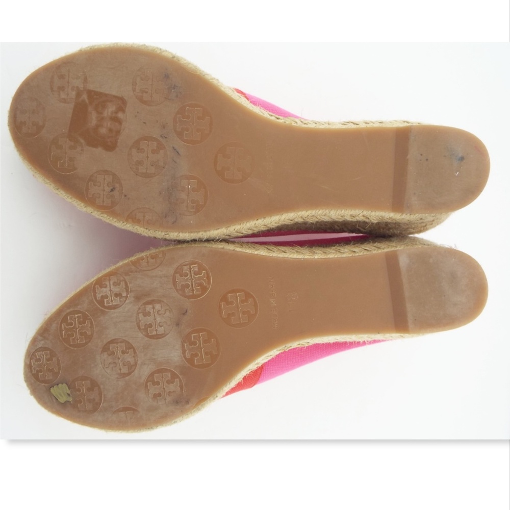 TORY BURCH Red & Pink Canvas Espadrille Wedges 11 - Picture 8 of 8